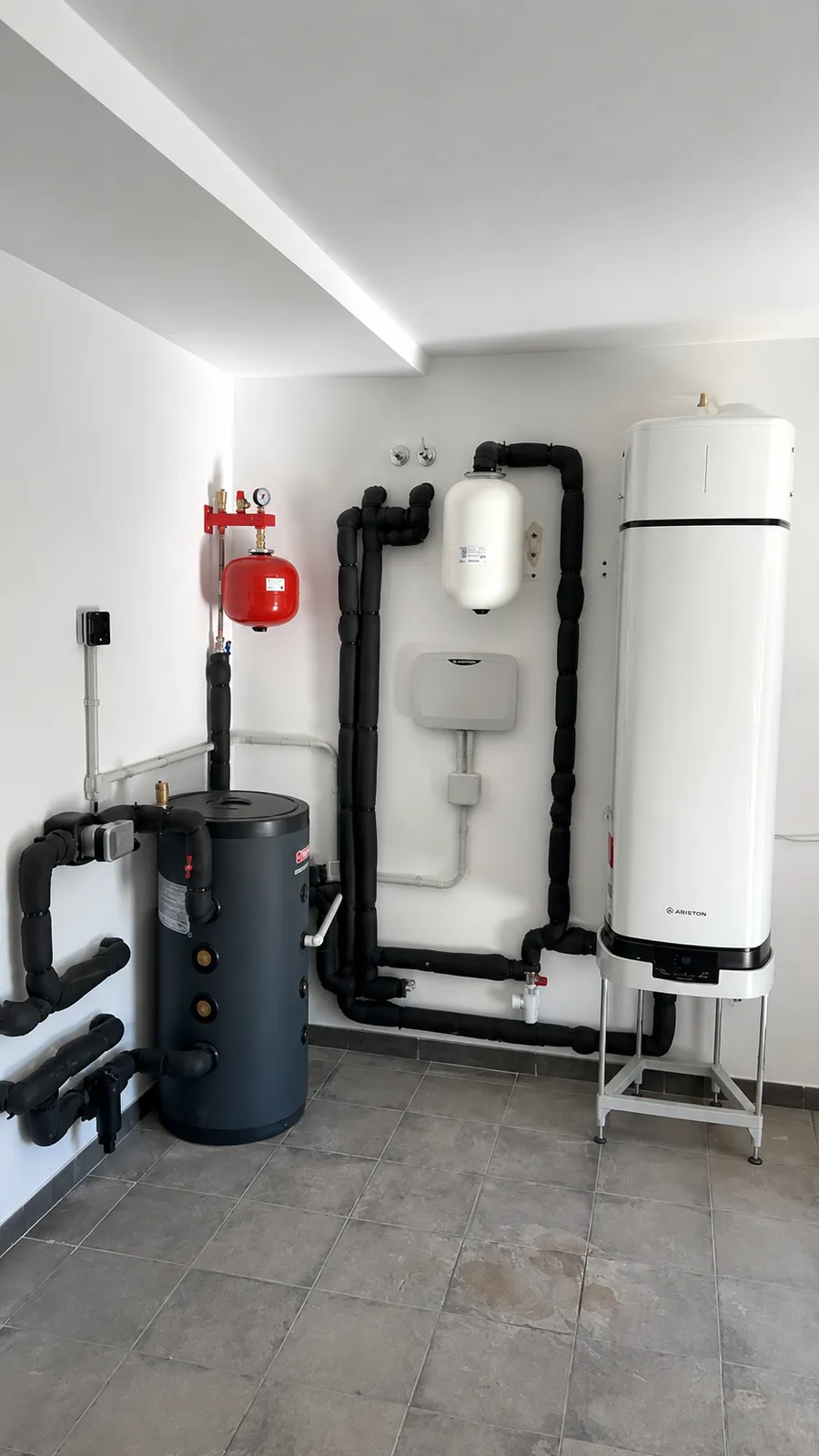 Sala técnica de una instalación de aerotermia